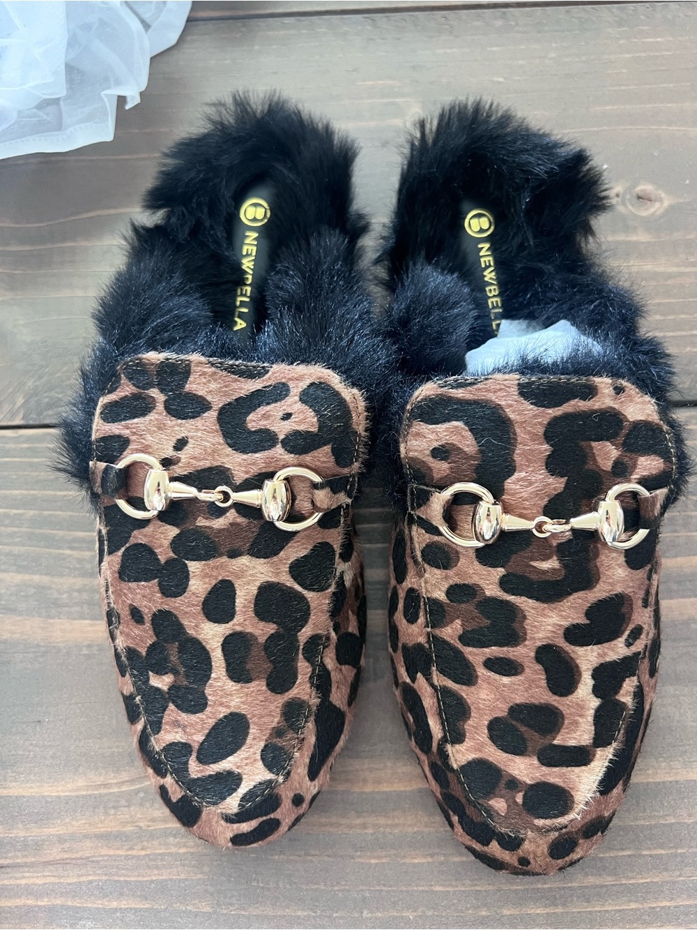 Newbella Leopard-Print Faux Fur Lined Mules in Brown and Black
